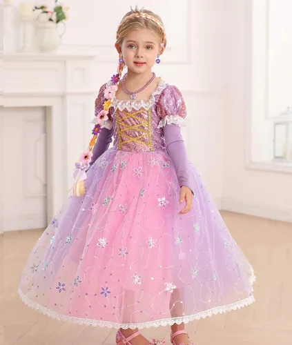 Vista 4 de Vestido morado para niñas, disfraz de princesa para niñas pequeñas, para fiesta de cumpleaños, Halloween, Navidad