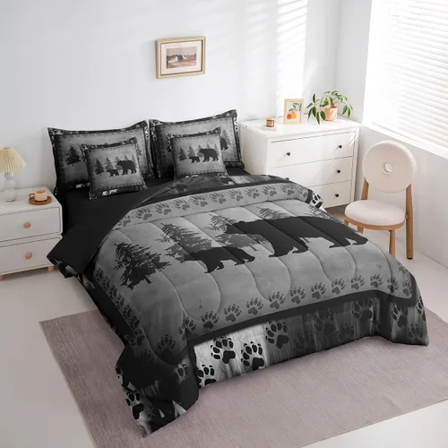 Vista 48 de Feelyou Juego de edredón de ciervo con sábanas – Tamaño Queen 7 piezas Juego de ropa de cama infantil de caza rústica – Cama de ciervo de cabaña