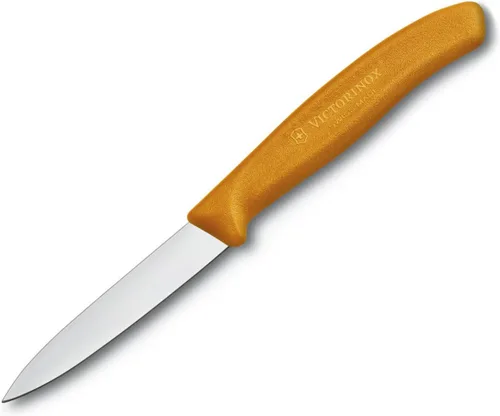 Vista 9 de Victorinox Cuchillo de pelar clásico suizo de 3.25 pulgadas con borde dentado, punta de lanza, negro