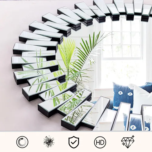 Vista 3 de Chende Espejo redondo – Espejo decorativo de 32 pulgadas con marco de vidrio biselado, acento moderno para sala de estar, vestíbulo, dormitorio