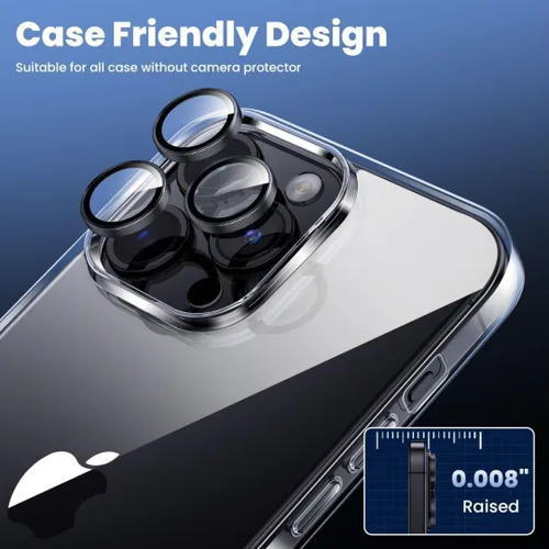 Vista 6 de Hoerrye Protector de lente de cámara para iPhone 15 Pro y iPhone 15 Pro Max 3+1 unidad Protector de pantalla de vidrio Ultra-HD compatible