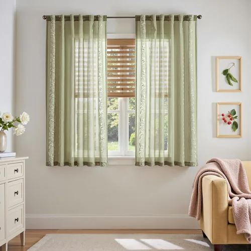 Vista 40 de jinchan Cortinas de lino floral marfil para sala de estar 84" pestaña