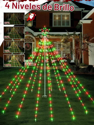Vista 5 de Luces de árbol de Navidad para exteriores, 340 luces LED de decoración de Navidad con estrella superior, luz de Navidad impermeable IP67 con 16