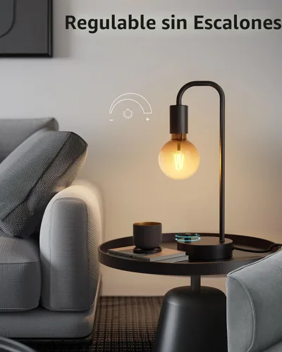 Vista 2 de ONEWISH Lámpara de mesa industrial para dormitorio, lámparas de noche modernas totalmente regulables con bombilla de luz cálida de 2700K