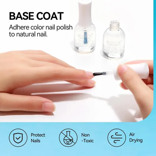Vista 3 de MIZHSE Esmalte de uñas base y capa superior de secado rápido, 15 ml 0.5 fl oz Esmalte de uñas básico no gel de secado al aire rápido, protector