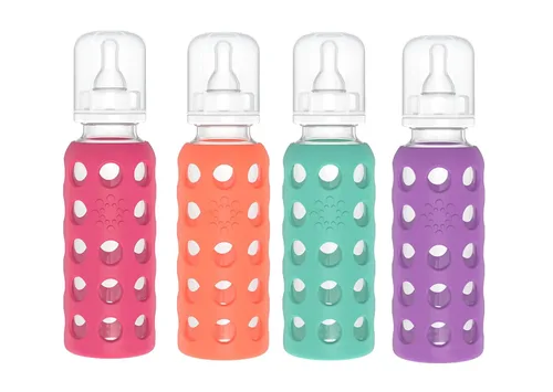 Vista 42 de Lifefactory Biberón de vidrio sin BPA Funda protectora de silicona Paquete de 2 de 4 onzas melón, plátano