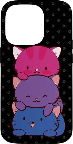 Vista 17 de Funda para iPhone 16 Bisexual Pride Kawaii Kitty Cat Stack Anime