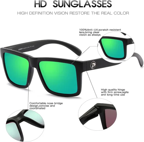 Vista 6 de DUBERY Gafas de sol polarizadas cuadradas clásicas para hombresmujeres con protección UV400 D805