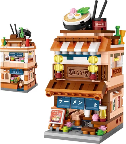 Vista 5 de ELAICREE Bloques de Construcción de Casa de Juguete con Vista de Calle Japonesa, 4 Modelos Mini Bloques de Construcción DIY Modelo MOC Juguete