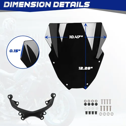 Vista 8 de Parabrisas de motocicleta de 12 pulgadas para MT09 MT-09/SP FZ09 2021 2022 2023 deflector de viento delantero con soporte de montaje, negro