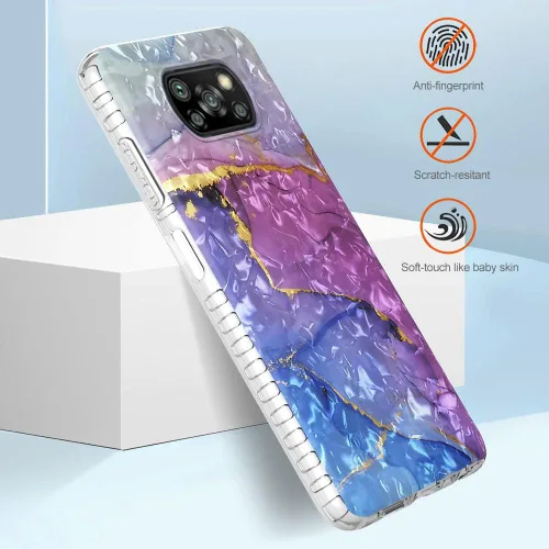 Vista 6 de Funda de silicona a prueba de golpes para Xiaomi Poco X3/X3 Pro/X3 NFC, bolsa de aire de doble capa anticaída de mármol mariposa patrón de dibujos