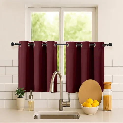 Vista 79 de Simplebrand Juego de 2 paneles de cenefa aguamarina para ventana de cocina de 14 pulgadas de largo, cortinas de oscurecimiento de habitación
