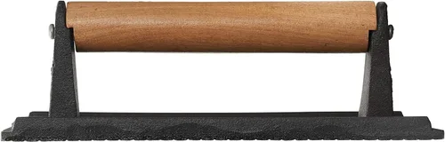 Vista 3 de EcoQuality - Prensa rectangular para parrilla con mango de madera de 9 x 5 pulgadas, resistente, prensa de tocino, prensa de hamburguesas, prensa