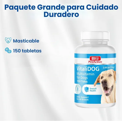 Vista 5 de Bio PetActive VitaliDOG Multivitamínico masticables para perros con biotina, vitaminas A E complejo B y aminoácidos, apoya la piel sana, el pelaje