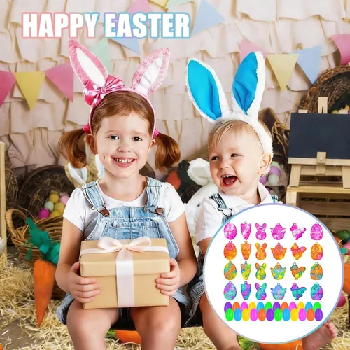Vista 7 de Paquete de 24 huevos de Pascua precargados con mini llavero Pop Fidget, huevos de Pascua rellenos para niños y niñas, cesta de Pascua, regalos