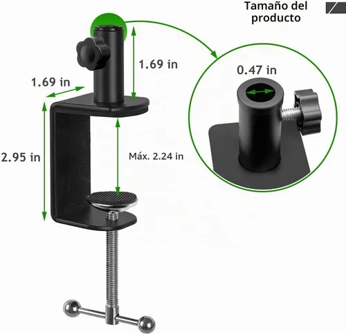 Vista 5 de Abrazadera de montaje de mesa de metal resistente, abrazadera de escritorio de metal para soporte de brazo de micrófono, abrazadera ajustable