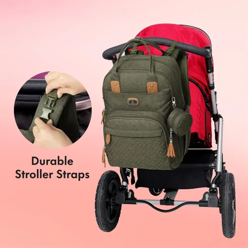Vista 7 de Dikaslon Mochila para pañales con cambiador portátil, funda para chupete y correas para cochecito, bolsas de bebé unisex grandes para niños y niñas
