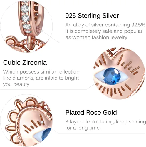 Vista 3 de Dijes de cuentas de mal de ojo azul para pulseras Pandora de plata de ley 925, dijes de la suerte, cuentas de regalo para mujer