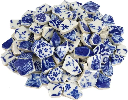 Vista 6 de Lanyani Azulejos de Porcelana de Cerámica Rota para Manualidades de Mosaico Azulejos de Mosaico de Plato de China Azul y Blanco Esmaltados