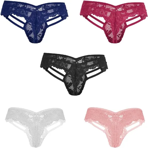 Vista 3 de Besame Tanga de encaje para mujer, ropa interior de licra y elastano, paquete de 5