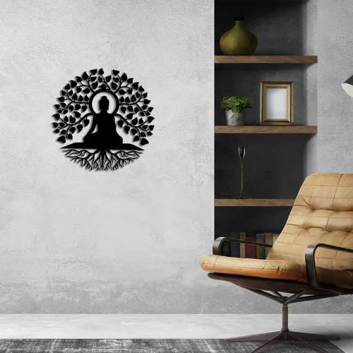 Vista 3 de Arte de pared de metal de Buda, decoración de pared hindú de Patna, estudio de yoga, letrero de metal Om, regalo para el hogar, arte zen, decoración