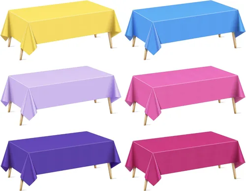 Vista 14 de Mantel rectangular de la serie azul y verde, 4 piezas, 54 x 72 pulgadas, color sólido, impermeable y a prueba de derrames, mantel de plástico