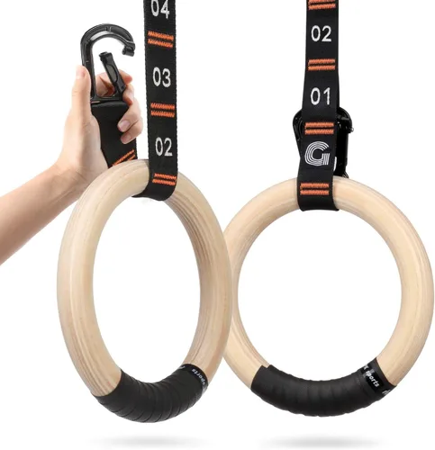 Vista 8 de Gonex Wooden Gymnastic Rings with Adjustable Straps Olympic Pull Up Rings