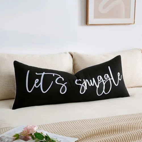 Vista 31 de Sunkifover Let's Snuggle - Funda de almohada decorativa, 18 x 18 pulgadas, algodón bordado en blanco y negro, funda de almohada para cama