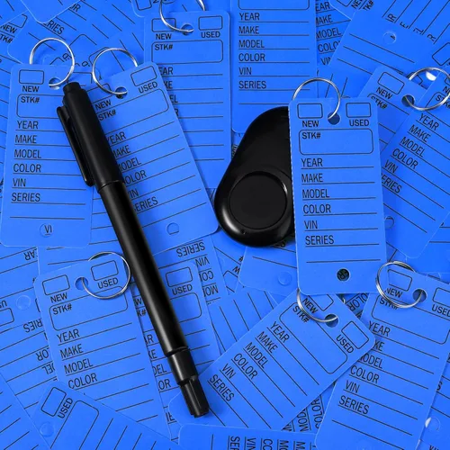 Vista 4 de Gersoniel 500 etiquetas para llaves con etiquetas, etiquetas para llaves de concesionario de automóviles con anillos, etiquetas en blanco