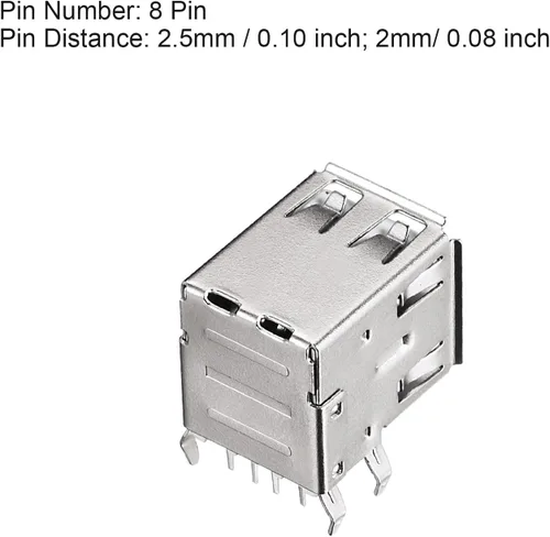 Vista 2 de Enchufe PCB USB tipo A de 8 pines horizontal de 90 grados, conector en línea de doble puerto hembra [para aplicación mini USB] - 1.5A / negro
