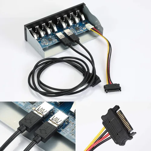 Vista 6 de Tarjeta de expansión de concentrador de panel frontal USB 3.0 de 8 puertos - con cables de 19 pines y SATA, 5 tornillos de montaje - Compatible