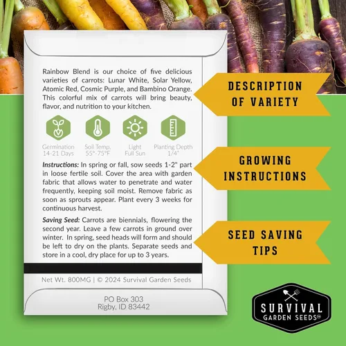 Vista 2 de Semillas de zanahoria arcoíris para plantar, mezcla colorida de reliquia que incluye zanahorias moradas, amarillas y naranjas, vegetales de jardín