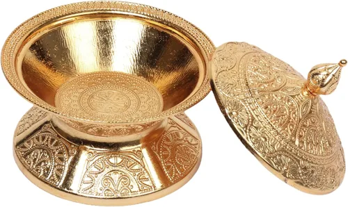Vista 5 de Alisveristime Azucarero tradicional otomano turco hecho a mano con tapa (diámetro 3.34 pulgadas, longitud 3.54 pulgadas), motivos intrincados, ideal