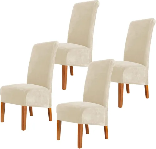Vista 33 de Fundas elásticas para sillas de comedor, fundas protectoras de asiento extraíbles de terciopelo suave para sillas Parson (2, beige)