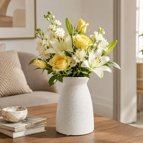 Vista 8 de hjn Florero de Flores Blanco - Florero de cerámica para decoración, jarrón blanco para flores, jarrones modernos para sala de estar/acentos