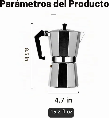 Vista 4 de Cafetera de café expreso para estufa, olla moka de 9 tazas Cafetera de aluminio con filtro de acero inoxidable Cafetera de espresso clásica