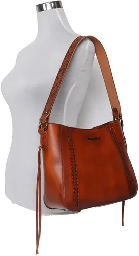 Vista 7 de Montana West Monederos de cuero genuino para mujer, bolsos Hobo con asa de herramientas y borlas