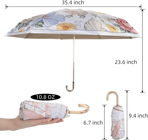 Vista 5 de ESUFEIR Paraguas de sol con protección UV, pequeño paraguas de viaje compacto para sol y lluvia, resistente al viento, sombrilla portátil ligera