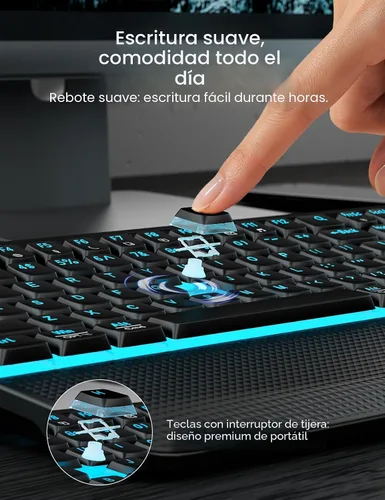 Vista 3 de SABLUTE KM25Pro - Combo de teclado inalámbrico y mouse, teclado ergonómico retroiluminado recargable con batería de 4000 mAh, reposamuñecas