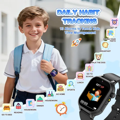 Vista 6 de MOFGDNI Reloj inteligente para niños con 39 juegos, cámara incorporada, grabadora de video, alarma, calculadora, podómetro y varios fondos