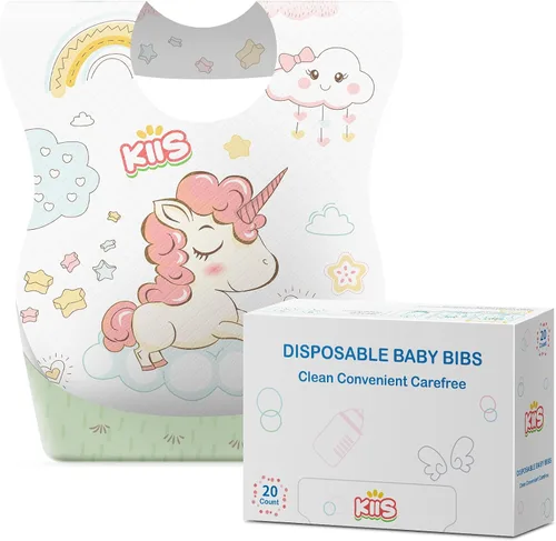 Vista 13 de KIIS Baberos desechables para bebés, niños y niñas, empaquetados individualmente, higiénicos, suaves y a prueba de fugas (20 unidades/60 piezas)