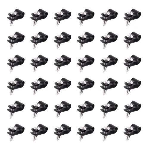 Vista 19 de Swpeet Paquete de 60 clips de cable tipo R de nailon negro de 1 pulgada, clips de sujeción de cable de montaje de tornillo de nailon con 60