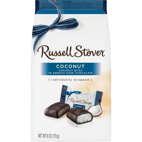 Vista 7 de Russell Stover Bolsa Mini de Chocolate Oscuro con Coco de 6 Onzas Russell Stover Bolsa de Bombones de Chocolate con Coco; Dulce Coco Cubierto