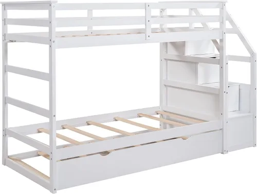 Vista 8 de Harper & Bright Designs Litera con nido y escalera, marco de literas de madera individual sobre cama individual con barandilla de seguridad, litera