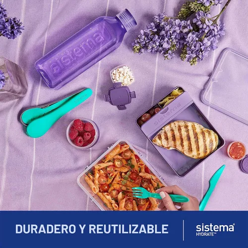 Vista 4 de Sistema Botella cuadrada apilable sin BPA, varios colores, 16.1 fl oz