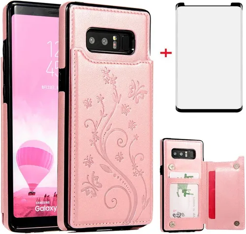 Vista 9 de Funda de teléfono para Samsung Galaxy Note 8 con protector de pantalla de vidrio templado y tarjetero con soporte para tarjetero, accesorios