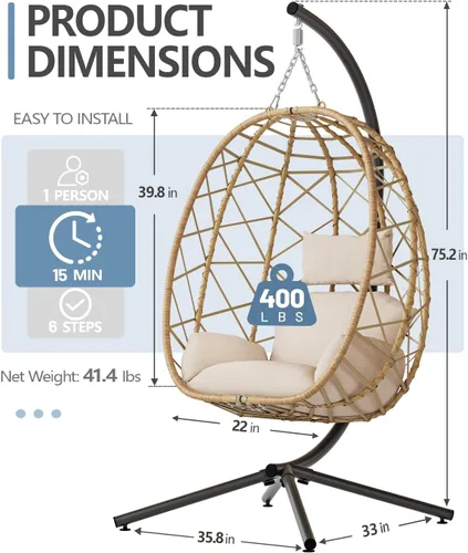 Vista 2 de SWITTE Silla colgante de huevo al aire libre con soporte, columpio