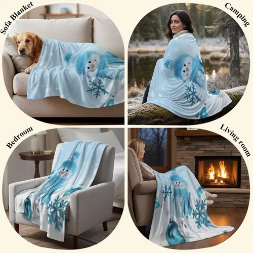 Vista 6 de Mantas de Tiro de Muñeco de Nieve de Navidad, Manta de Vellón Suave de Vacaciones de Invierno Decorativa para Hogar Sofá Sillón Silla Sala de Estar
