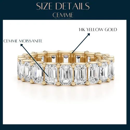 Vista 5 de Anillo de eternidad de moissanita de corte esmeralda de 5 34 a 7 12 quilates para mujer en oro blanco o amarillo de 14 k (D-E, VVS, CTW), anillo