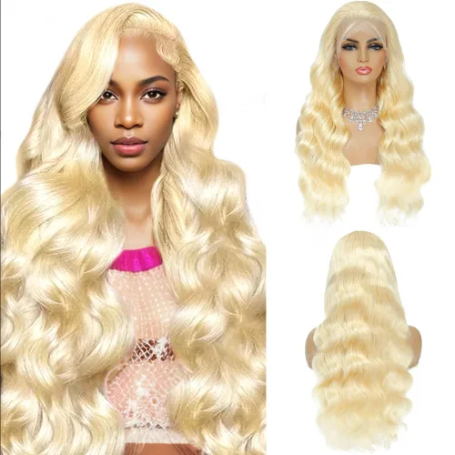 Vista 13 de Pelucas de cabello humano con encaje frontal 613 de 22 pulgadas, cabello humano prearrancado, rubio ondulado, encaje frontal, densidad 210, 613, 13